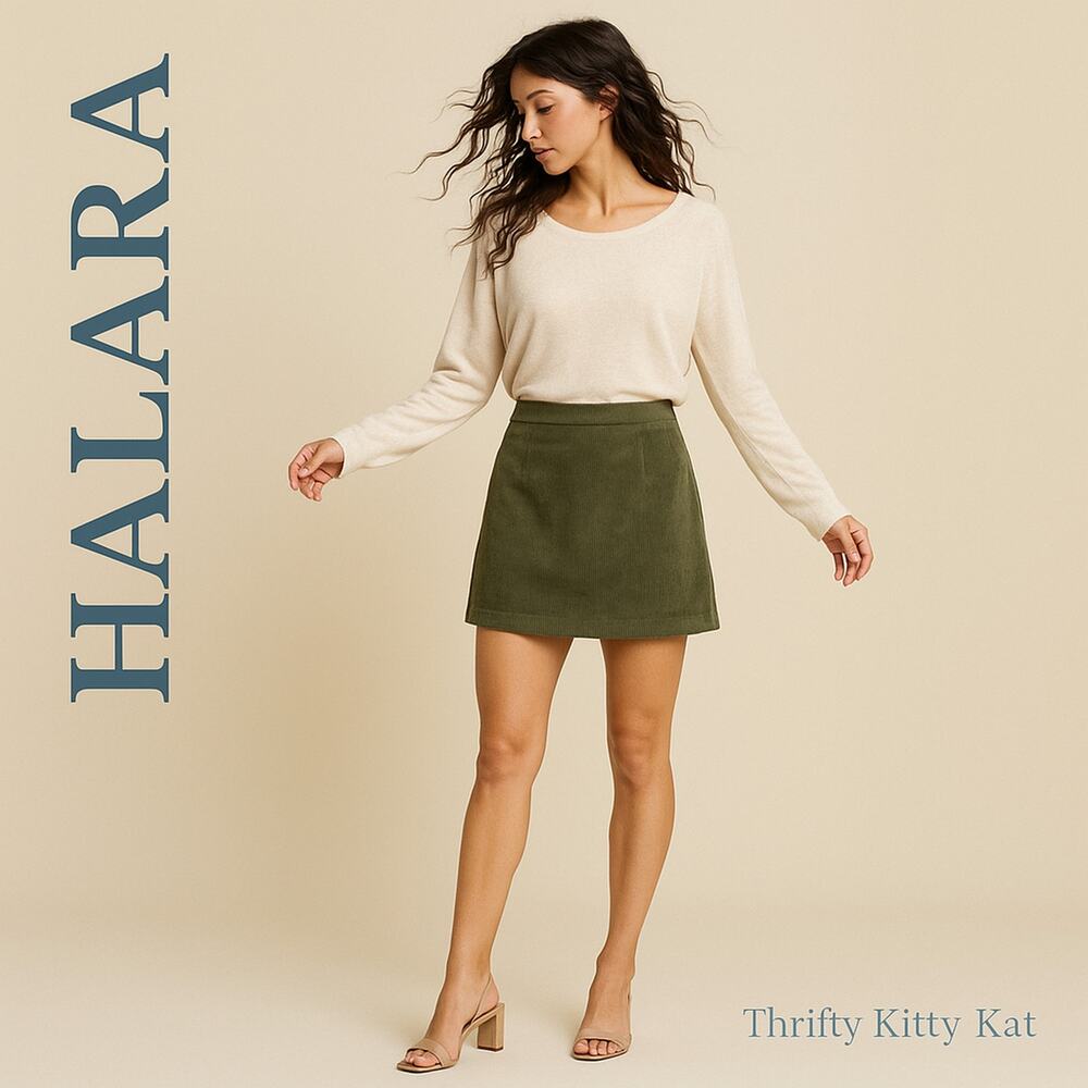 Halara High Waisted 2 in 1 Corduroy A Line Mini Skort Icy Bamboo Green XS NWT - Picture 5 of 10